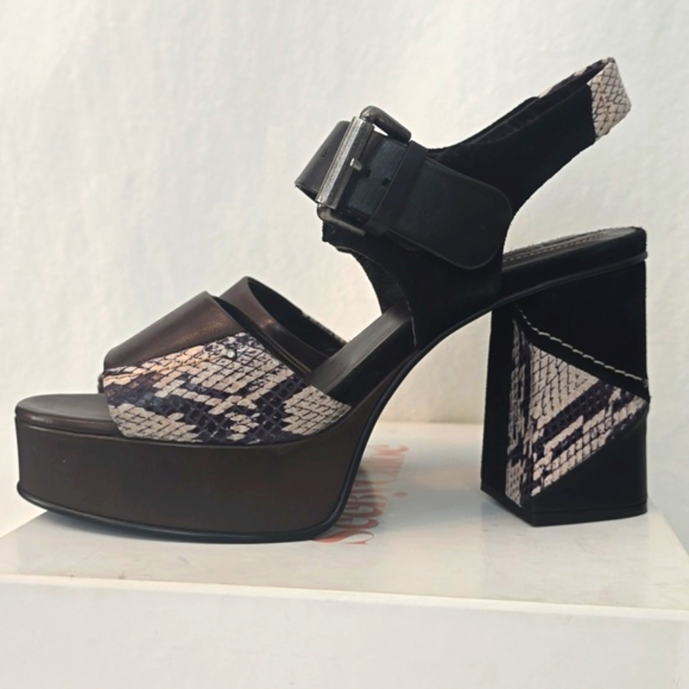 See By Chloe Clara Brown Leather And Suede Snake skin sandals Sz 40